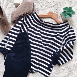 J. Crew Navy Striped Off-the-Shoulder Top